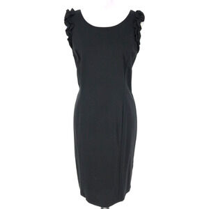 Talbots RSVP Dress Petites 12P Black Stretch Knit Sheath Zip Ruffles Sleeveless